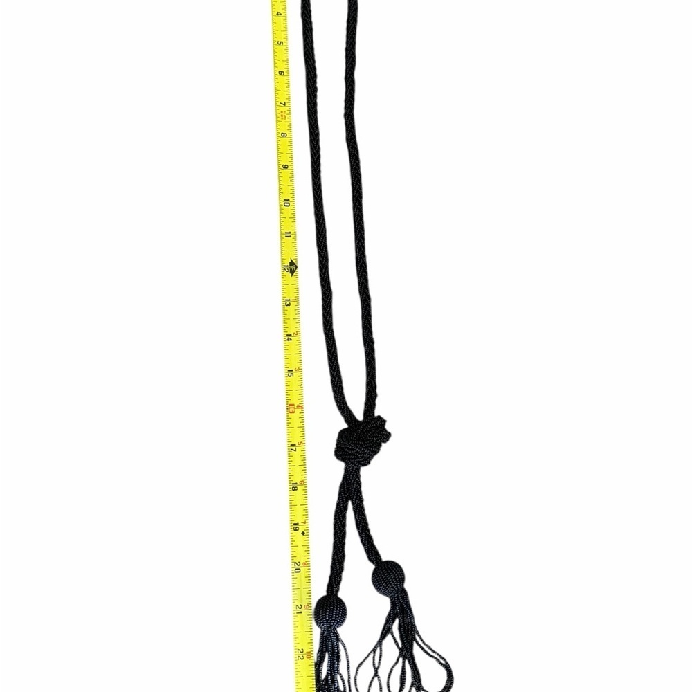Elegant Black Bead Knotted Tassel Necklace Detailed and Gorgeous see pics - Picture 6 of 7